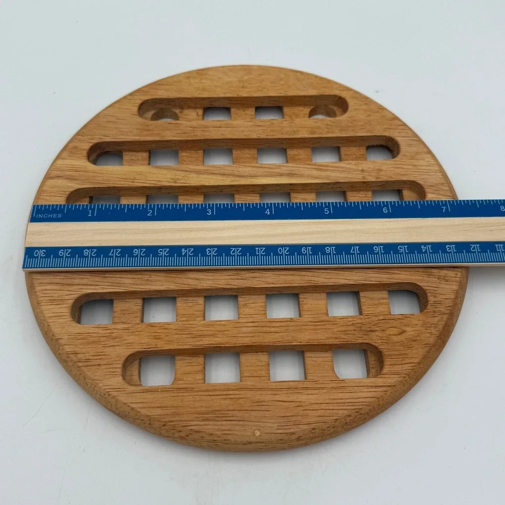 Vtg Wooden Trivet Set of 6 Natural Wood Hot Pads Square Round Slatted Slotted
